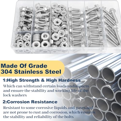 1/4-20 Flange Bolts & Nuts Assortment Kit 304 Stainless Steel 248Pcs SS SAE 1/4 248