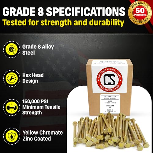 Chenango Supply 1/4-20 x 3 Grade 8 Hex Head Bolts 1/4-20x3 50pcs