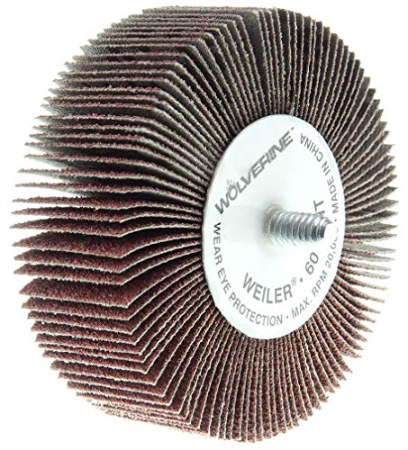 Weiler 30735 3" x 1" x 60AO Wolverine Coated Abrasive Flap Wheel, 1/4-20 Threaded Stem (Pack of 10) 3" Dia 60 Grit