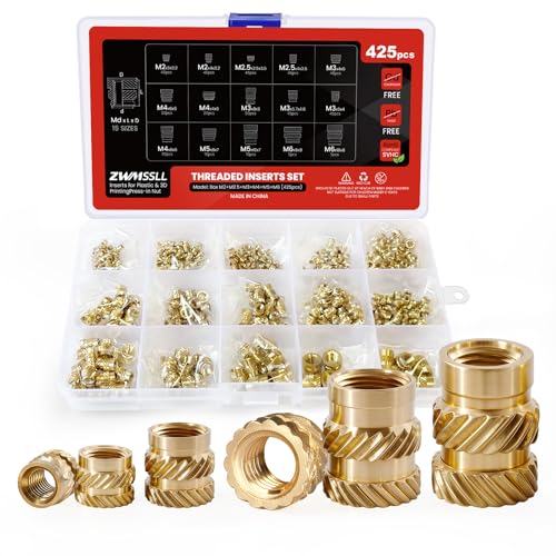 Bundle -Threaded Inserts M3+M2+M2.5+M4+M5+M6 Assortment Box(425Pcs) + Heat-Set Threaded Inserts M3x4x5mm(500pcs)- Inserts in Plastic Parts and 3D Printer Parts