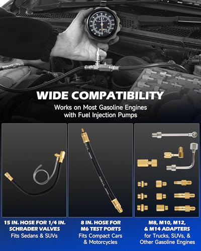OMT Fuel Injection Pressure Tester Kit With 140 PSI Gauge, Quick Fittings
