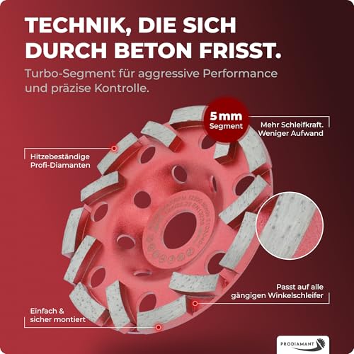 PRODIAMANT Diamond Cup Wheel Diameter 125mm Turbo Segment Concrete Natural Stone Grinding Wheel Professional Tool