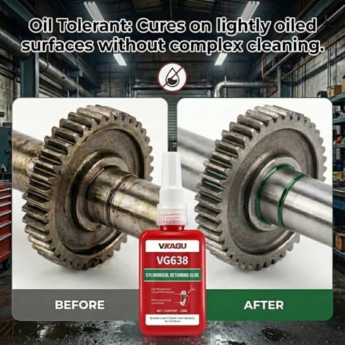 VG638 Retaining Compound, High Strength Cylindrical Adhesive for Bearings, Shafts & Gears - Fills Gaps up to 0.25mm, Restores Worn Parts, Green Anaerobic Glue, 1.69 fl oz VG638 1 Pack