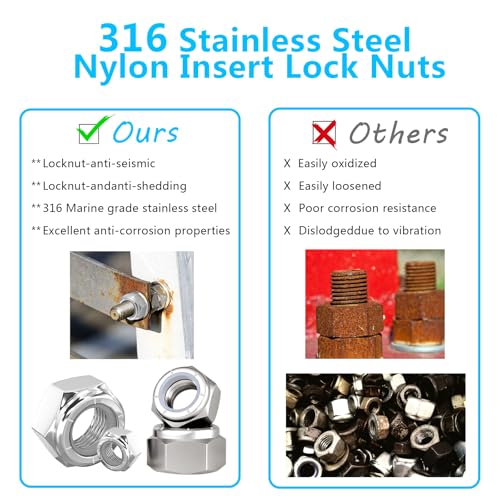 Marine Grade 316 Stainless Steel with Nylon Insert Lock Nuts Coarse Thread Nuts（1/4-20 5/16-18 3/8-16 1/2-13）