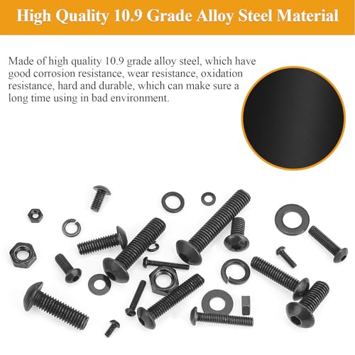 2180 Pieces Black M2 M3 M4 M5 Button Head Socket Cap Screws Nuts Washers Assortment Kit, Metric Screw Assortment with Hex Wrenches, 10.9 Grade Alloy Steel, Fully Threaded M2/M3/M4/M5