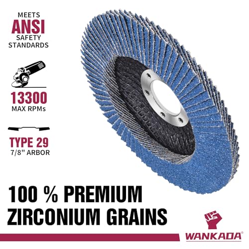 40/60/80/120 Mixed Grit Zirconia Flap Disc 4-1/2" x 7/8-Inch Abrasive Sanding Disc Bevel Type 29 Angle Grinder Edge Grinding Wheel for Stainless Steel and Metal (Pack of 20)