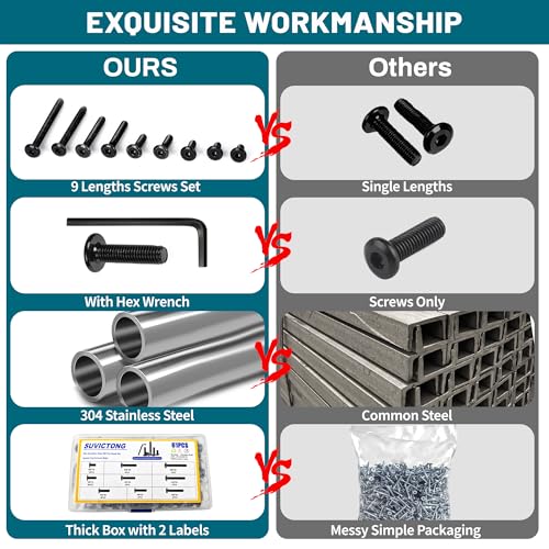 61Pcs M8 Flat Head Hex Socket Cap Screws Assortment Kit, M8x 10mm/12mm/20mm/25mm/30mm/35mm/40mm/50mm/60mm Socket Cap Bolts,304 Stainless Steel 18-8, Full Thread, Black Oxide with Hex Spanner