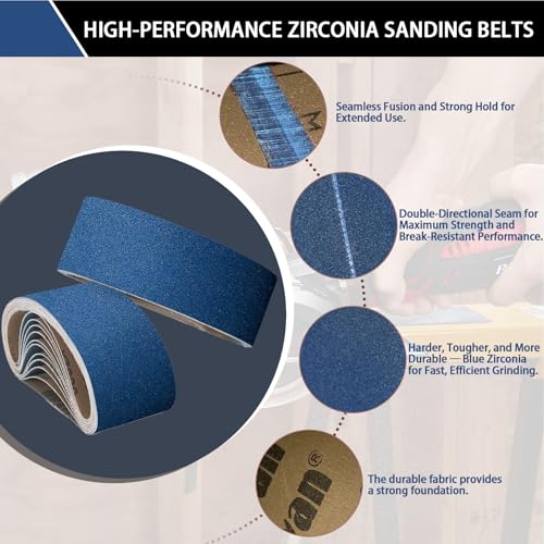 3x21 Inch Sanding Belts 20 Pcs 60 Grits Heavy Duty Belt Sander Zirconia Belt Sander Paper for Wood, Metal, Stainless Steel, Automotive, and Furniture 60 Grits-20 PCS