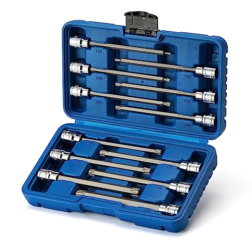 EMENTOL 12PCS 3/8" Drive Extra Long Torx Bit Socket Set, CR-V, S2 Steel, 5.9" Length Star Bit Socket Set, T10 - T60 12PCS Extra Long Torx Bit Socket Set (T10-T60)
