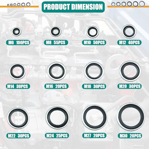 450PCS Bonded Sealing Washers Automotive Metric Self-Centred Crush Washers 450pcs Sealing Washers