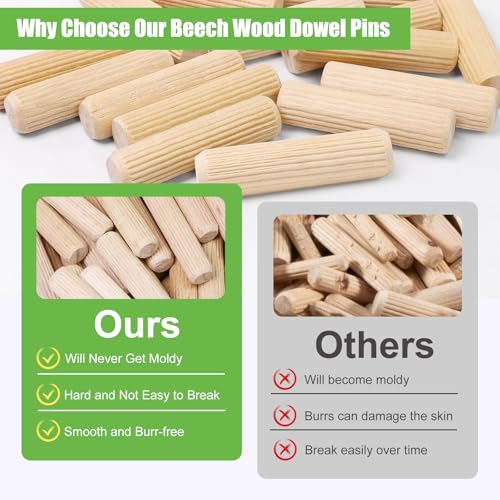 1/2" x 2" Wooden Dowel Pins - FoDau770 Beech Wood Dowel Rods - 200 Pcs 1/2" x 2"