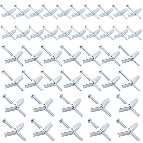 HELIFOUNER 45PCS Toggle Bolt and Wing Nut for Hanging Heavy Items on Drywall - 1/8 Inch, 3/16Inch, 1/4Inch 1/8 Inch, 3/16 Inch, 1/4 Inch (45 Pieces)