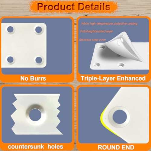 White Mending Plates 7.87x1.89 inch Flat Brackets,6PCS 7.87 x 1.89 x 0.08 inch/200 x 48 x 2 mm 6