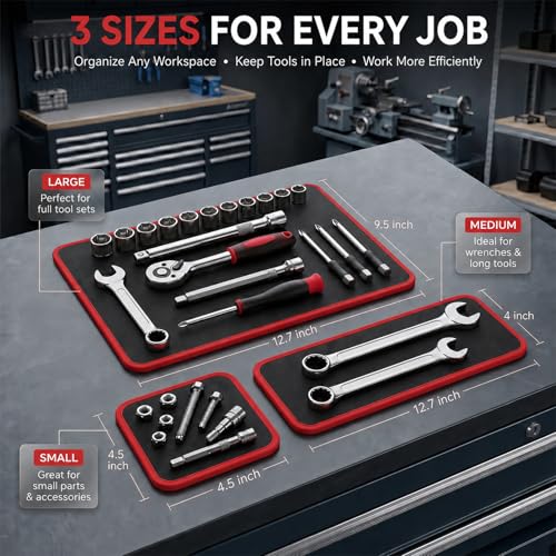 Upgraded 3 Pack Flexible Magnetic Tool Mat Set,Heavy Duty Magnetic Tray Pad