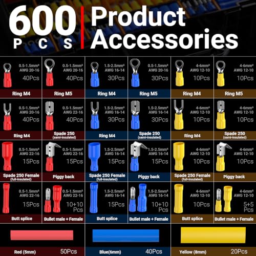 Crimping Tool For Heat Shrink Connectors Kit AWG 22-10/600pcs Connectors