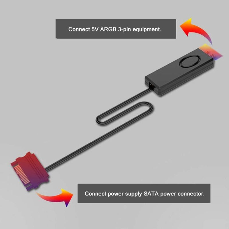 Cuifati HF Remote Control, HF Remote Control Fan Light Control PC Accessories 5V Symphony ARGB Black SATA Pin with 3-Pin ARGB Connector For 5V ARGB Devices Including Case Fan(Black)