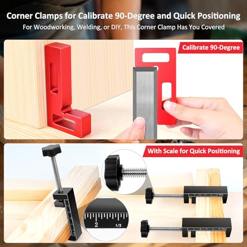 ArtyMaster Corner Clamps for Woodworking - Durable & Versatile 90 Degree Right Angle Clamps, 2 Pack 2" x 4" Aluminum Positioning Squares with 4 C-Clamps for Cabinets, Frames, and Drawers 2 Packs
