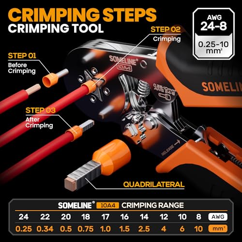 SOMELINE Ferrule Crimping Tool Kit, AWG 24-8 with 23 Sizes Wire Ferrules 23 Sizes Crimp Tool Set