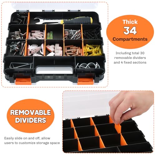 Small Parts Organizer 3Pack Storage Case Tools Box 34-Compartments