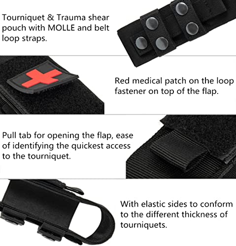 Tactical Molle Tourniquet Holder, Portable TQ Bag, Military First Aid Equipment Case & Trauma Medical Scissor Bag (Black) Black