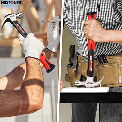 MAXPOWER Hammer and Pry Bar Set, 20oz Claw Hammer &15-inch Flat Pry Bar 20oz Claw Hammer Set
