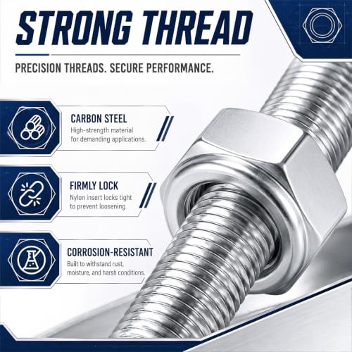 200 Pcs 5/16"-18 Nylon Insert Hex Lock Nuts, Carbon Steel Bulk