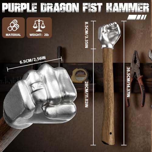Purple Dragon 2Lb Fist Hammer Tool with Wooden Handle 14.3 inches