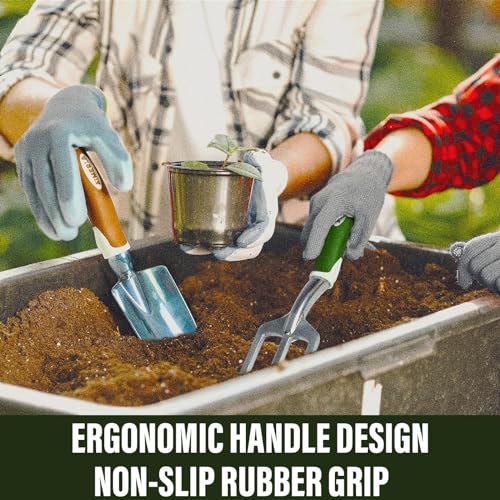 Aimerla Gardening Tools Set of 9 Heavy Duty Garden Tools with Non-Slip Rubber Grip with Large Garden Bag for Tools Durable Hand Tools for Gardening, Weeding,Gardening Gifts for Women,Men (Dark Green) Dark green