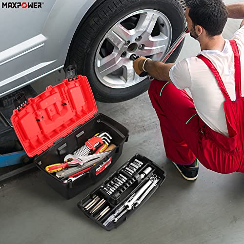 MAXPOWER 15" Tool Box with Removable Tray & Dual Lock, Tools Organizer 15"