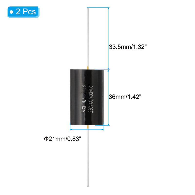 PATIKIL 4.7uF 250AC/400DC V Frequency Divider Capacitor, 2 Pcs Axial Audio Speaker Crossover Step-Less Film Capacitor MKP Capacitor for Audio Equipment Appliances, Black