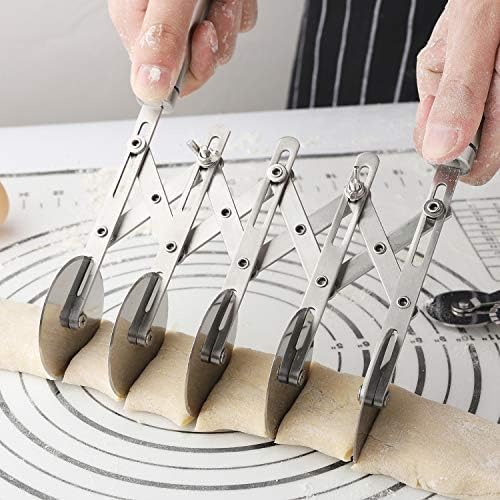 5 Wheel Pastry Cutter with Handle set of 2 Stainless Steel Double cutter Adjustable Pizza Slicer Multi-Round Dough Cutter Roller