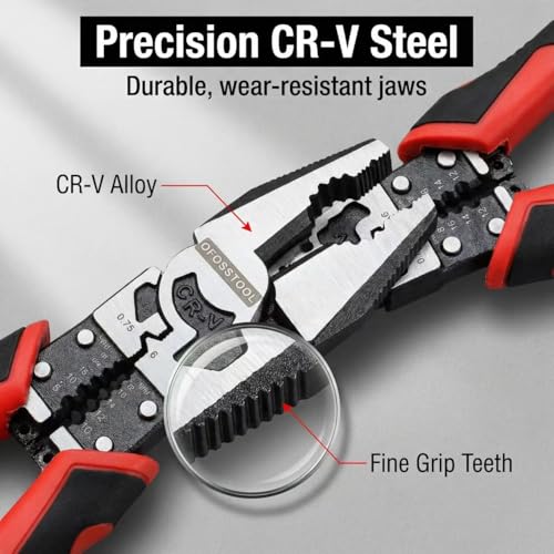 3PCS Combination Pliers Set, 9 In 1 Multifunction Electrician Tool, 8.5" Long Nose, 8.5" Linemens, 8" Diagonal Cutting Wire Stripper/Heavy Duty Side-Cut (Red/Black)