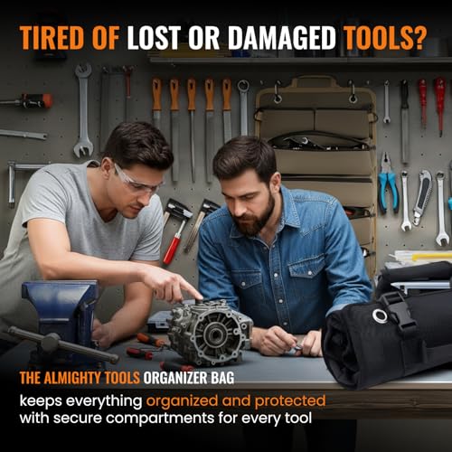 Save 10% on 2 Heavy Duty Roll-Up Tool Organizer Bags with Detachable Pouches | Black & Khaki