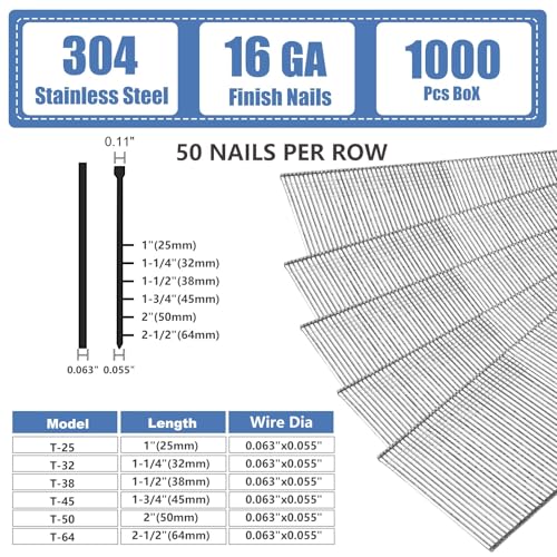 2-1/2 Inch 1000-Pack 304 Stainless Steel 16 Gauge Finish Nails 2-1/2" -1000 pcs