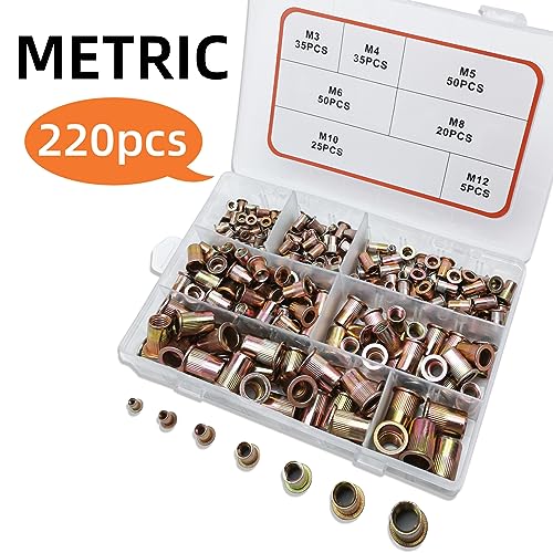 Metric Rivet Nut Kit, 220PCS Rivet Nuts Assortment Kit (M3-M12) Metric Rivet Nut Kit