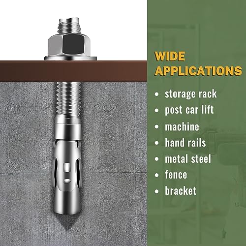 LIONMAX Stainless Steel Concrete Anchors, 3/8" x 3" Wedge Anchors, 20Pcs 3/8" x 3" 20