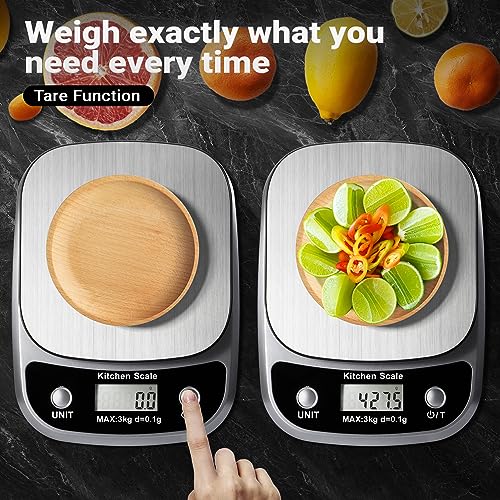 GRAM PRES Food Kitchen Scale Digital Weight Grams and Oz 3kg/0.1g Silver-K1905-3kg