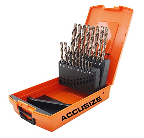Accusize Industrial Tools M35 H.S.S. Plus 5% Cobalt Metric Drill Set, 135 Deg Split Point, 1 to 10mm by 0.5mm in Plastic Box, 3110-1119 1 to 10mm by 0.5mm, 19 pcs