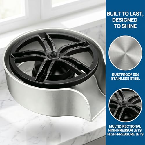 Glass Rinser for Kitchen Sink with Pull-Out Spray, High Pressure 360° Rotating Glass Cup Cleaner Sink Attachment Bottle Washer, Kitchen Sink Accessories Cup Washer Bottle Cleaner for Home Bar, Silver
