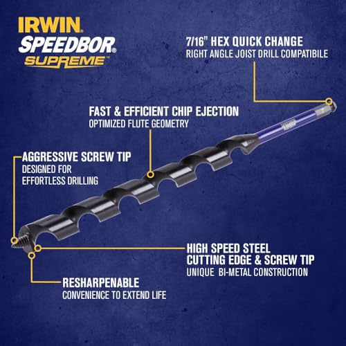Irwin Tools IWAX3010 Auger Bit 1In X 18In Speedbor Supreme 1-In X 18-In