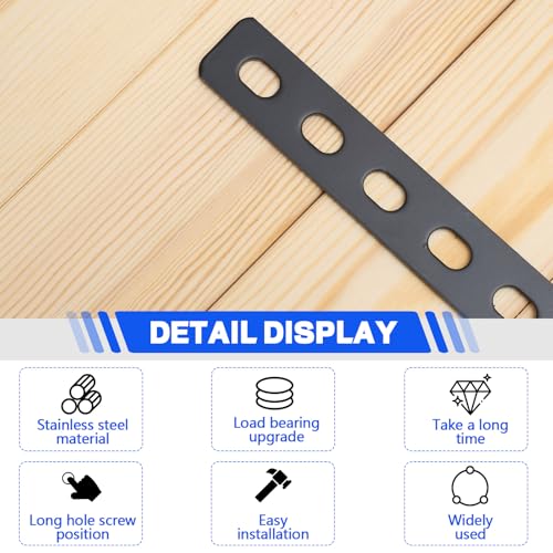 Zonon 10 Pcs 16 Inches Flat Straight Brace Brackets Adjustable 201 Stainless Steel Mending Plate 408mm/16 '' Length 16 Screw Hole Straight Bracket, 2.8 mm Thickness, Slot for 5/16" Screw (Black) Black