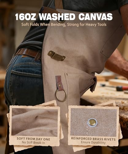 ARCFOX Washed Canvas Roll Up Tool Bag Green and Canvas Woodworking Apron