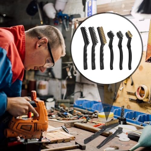 VASTOOLS Hand Wire Brush Set, 6 Pieces, 2 x Brass Wire Brush (Grill Brush), 2 x Stainless Steel Brushes, 2 x Nylon Brushes, for Removing Stubborn Residues and Rust Pack of 6