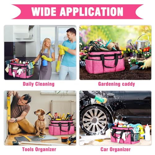 Wearable Cleaning Caddy Bag, Cleaning Caddy Supplies Organizer with Handles for Cleaners & Housekeeper, Under Sink & Car Cleaning Tool Organizers Bag Rose Pink Rectangular Large