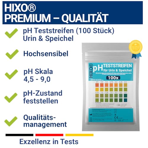 100 x pH Test Strips for Urine & Saliva - Measure pH 4.5-9.0 - pH Paper for Diet & Health - Acid Base Balance Determination