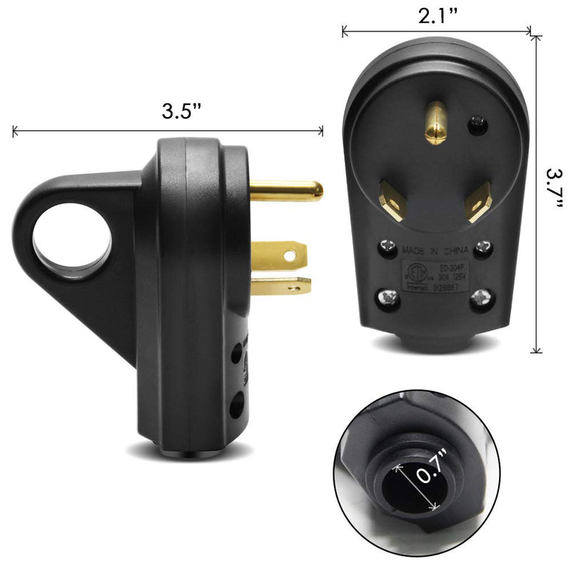 30AMP RV Replacement Male Plug - Heavy Duty NEMA TT-30P Replacement RV Receptacle Electrical Plug with Easy Unplug Handle Design for RV Trailer (30A Male Plug)