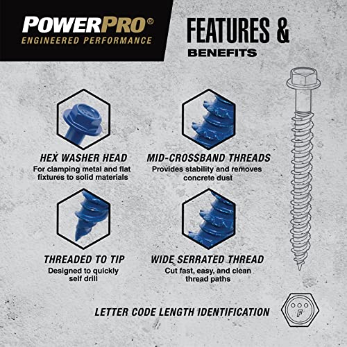 Power Pro Blue Hex Washer-Head Concrete Screw Anchors (1/4" x 2-3/4") - 100 pc 1/4" x 2-3/4"