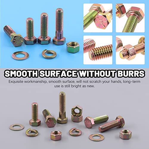 Glarks 112Pcs 3/8"-16 Grade 8 Coarse Thread Hex Bolt, Nut, Screw, Washer Assortment Kit, 4 Sizes (3/4", 1", 1-1/4", 1-1/2")