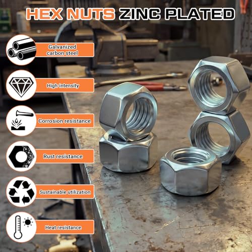 Yaocom 200 Pack 3/8''-24 Zinc Hex Nuts, Electro Galvanized Bright Silver