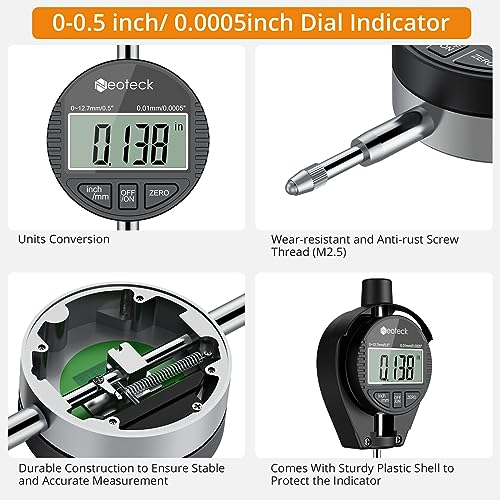 Neoteck Bore Gauge Set Digital Indicator Dial Bore Gauge (2-6"/0.0005") Black 2-6 inch